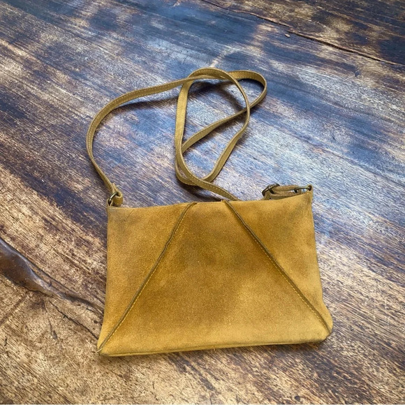 Free people genuine suede leather envelope style bag adjustable strap yellow - Picture 6 of 15